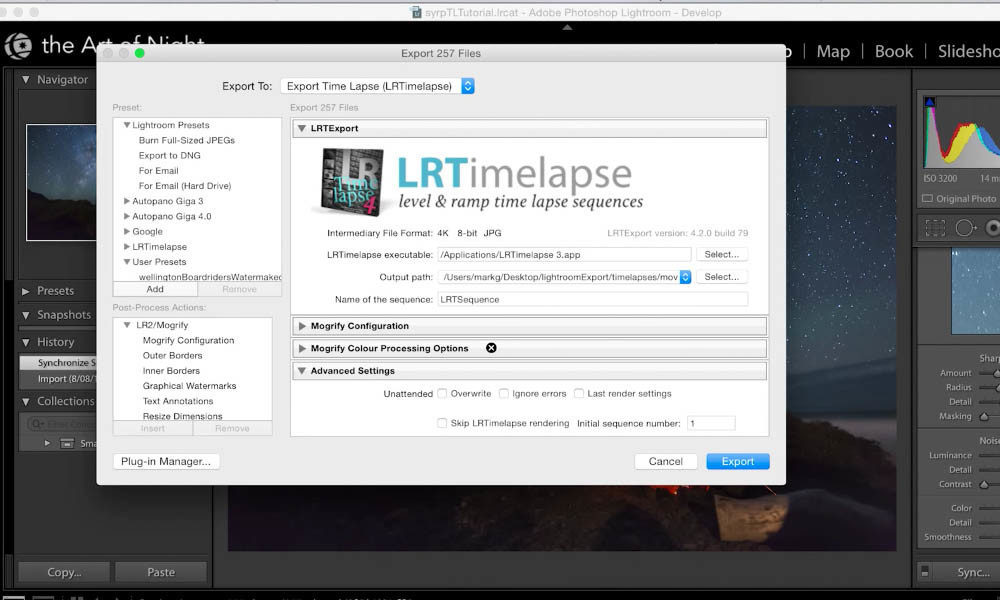 Export all images to LRTimelapse 